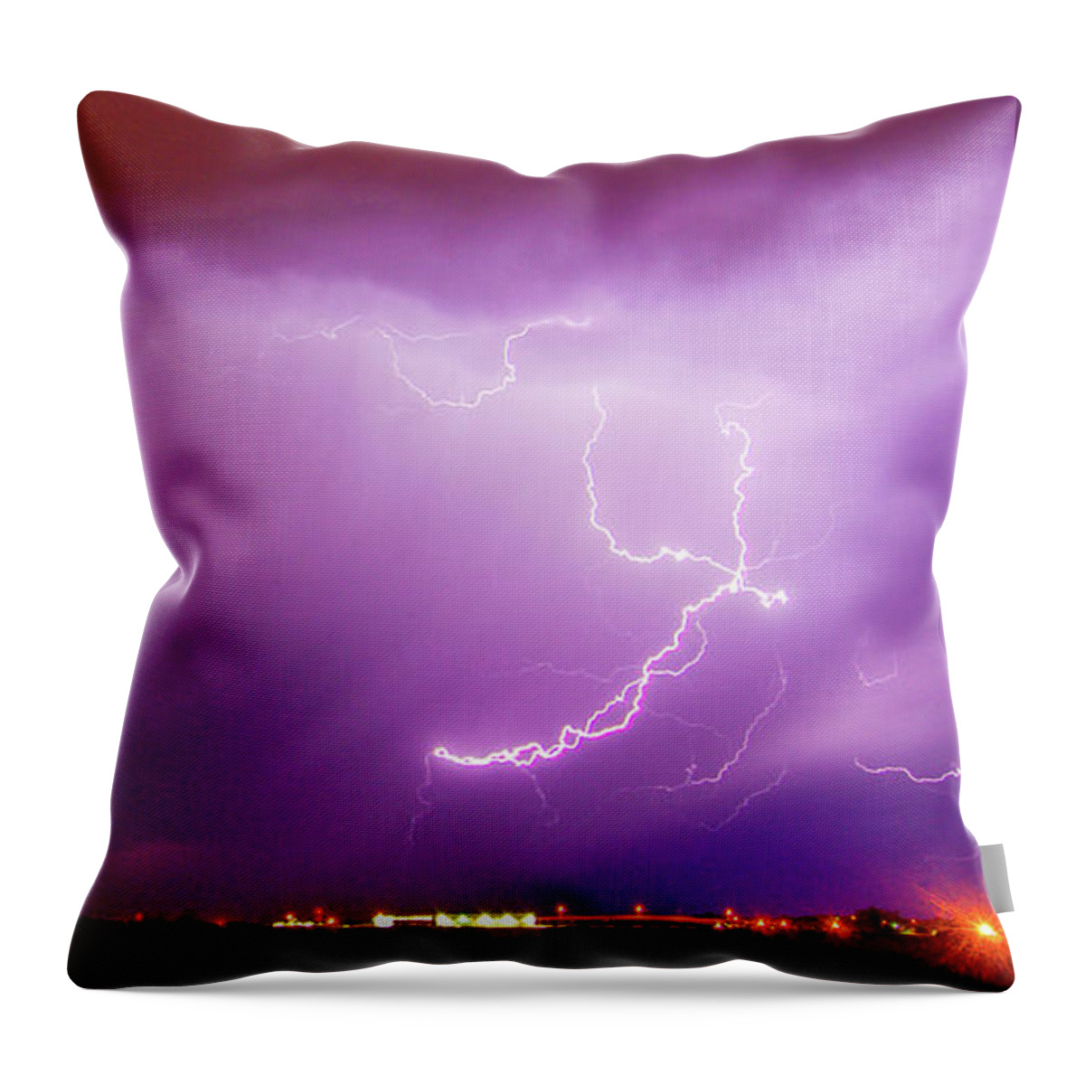 Nebraskasc Throw Pillow featuring the photograph Nasty But Awesome Late Night Lightning 007 by NebraskaSC