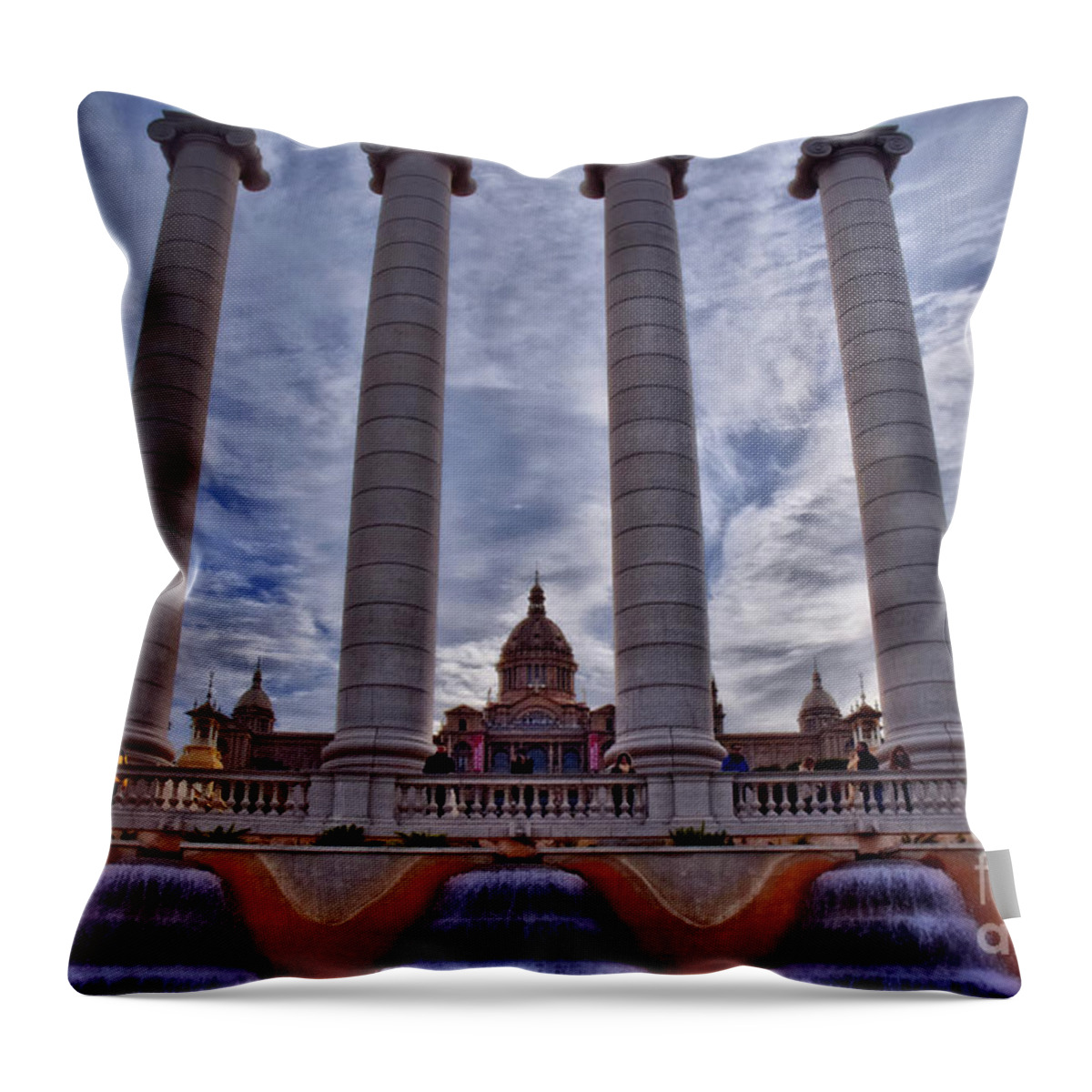 Barcelona Throw Pillow featuring the photograph National Art Museum of Catalonia-Barcelona by Mary Machare