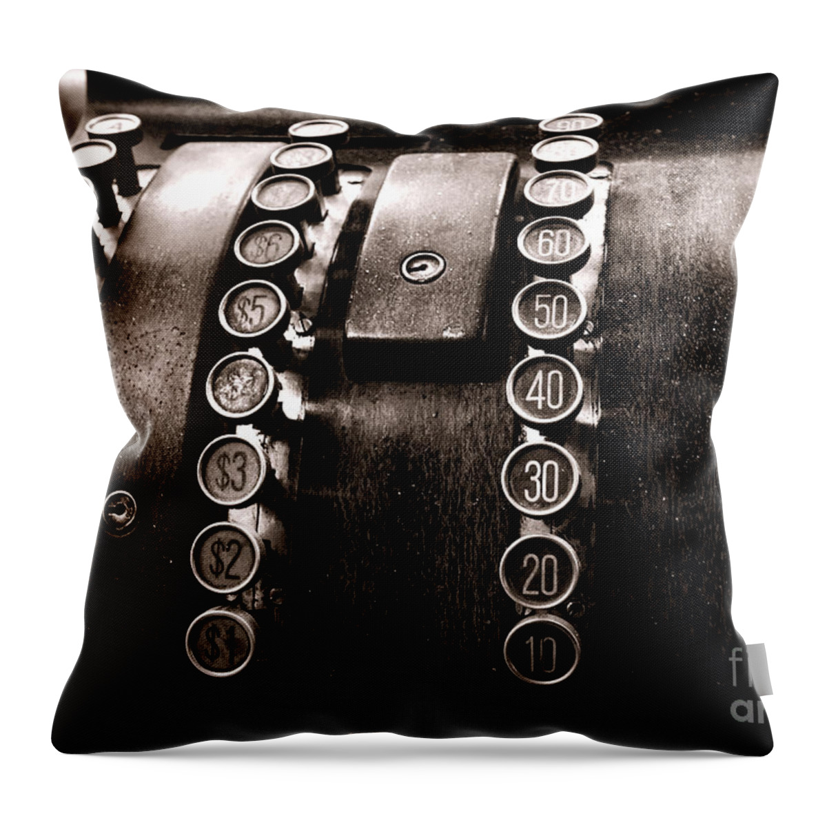 National Throw Pillow featuring the photograph National Cash Register by Olivier Le Queinec