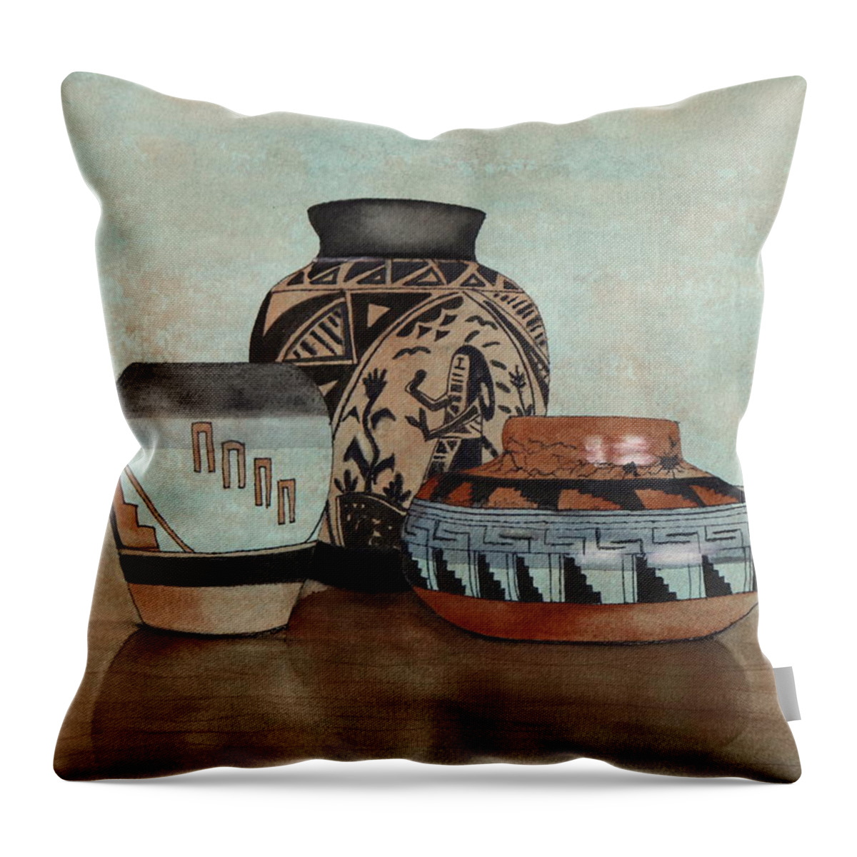 Black Throw Pillow featuring the painting Native Pots 1 Watercolor by Kimberly Walker
