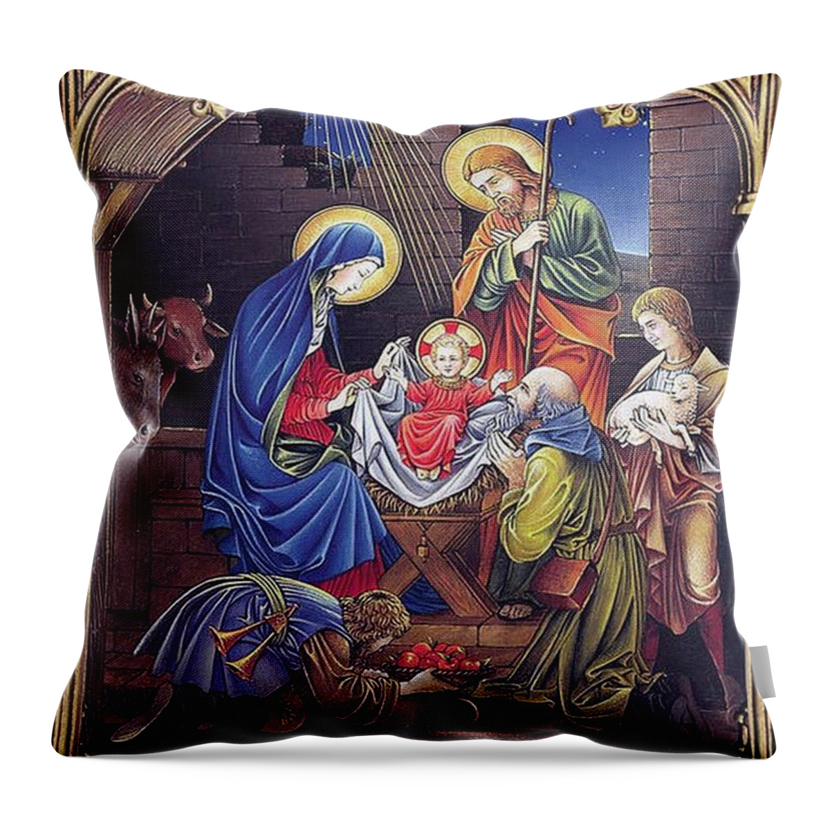 Christmas Throw Pillow featuring the painting Nativity by Artist Unknown