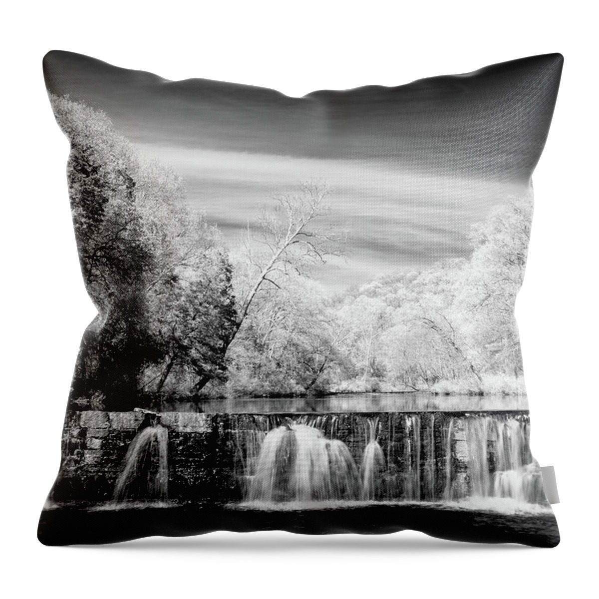 Infrared Throw Pillow featuring the photograph Natural Dam Film Noir by James Barber