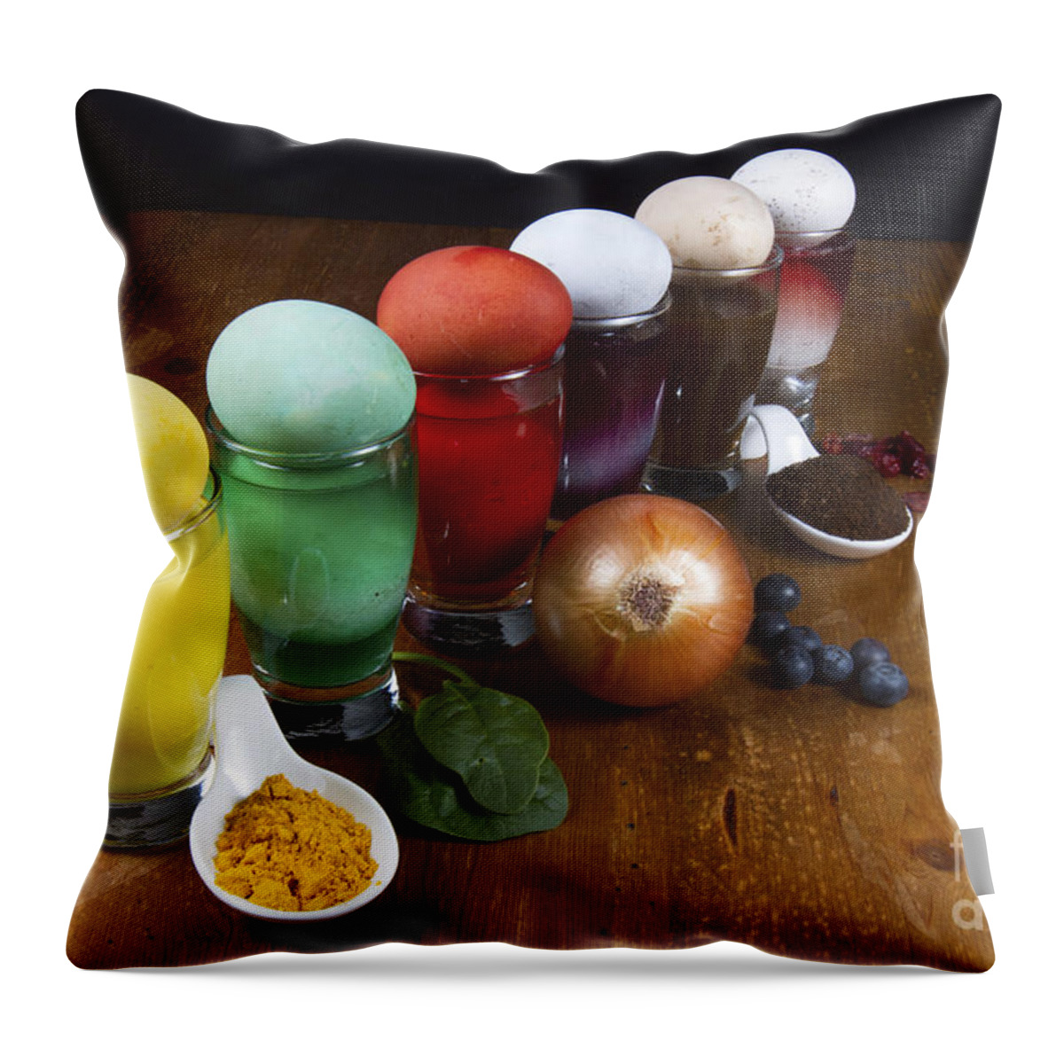 Easter Throw Pillow featuring the photograph Natural Easter Egg dyes by Karen Foley
