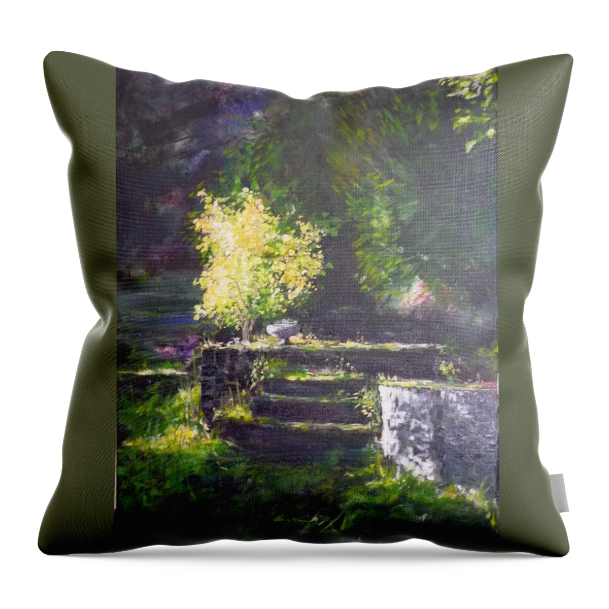 Garden Throw Pillow featuring the painting Naturallly....or A quiet corner by Lizzy Forrester