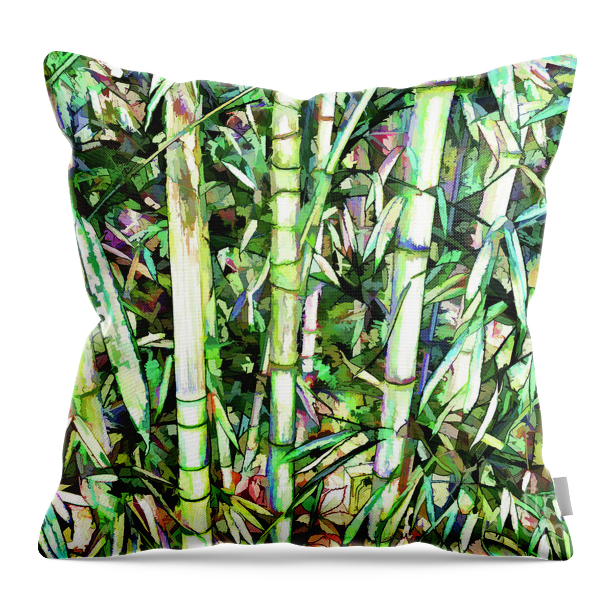 Art Of Bamboo Throw Pillow featuring the painting Nature green background by Jeelan Clark