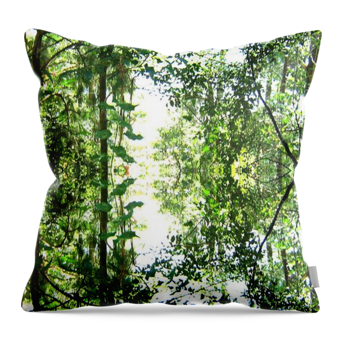Bushland Throw Pillow featuring the mixed media Mirrored Green by Leanne Seymour