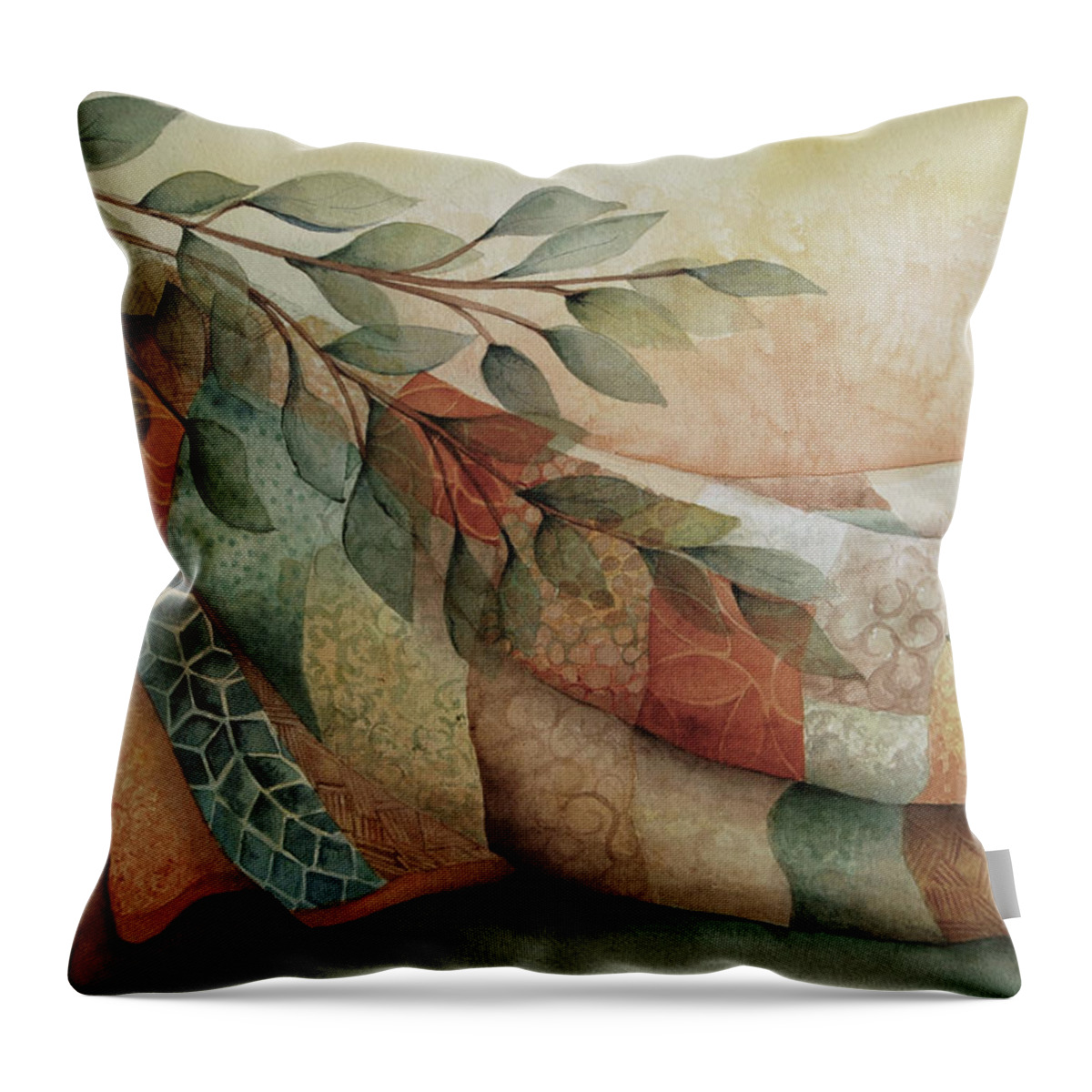 Quilt Throw Pillow featuring the painting Nature Quilt by Lael Rutherford