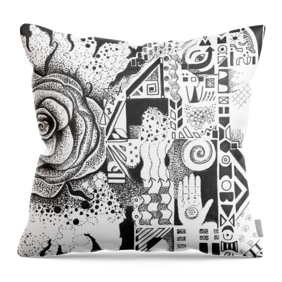 Abstract Throw Pillow featuring the drawing Nature Rules aka That Which Remains by Helena Tiainen