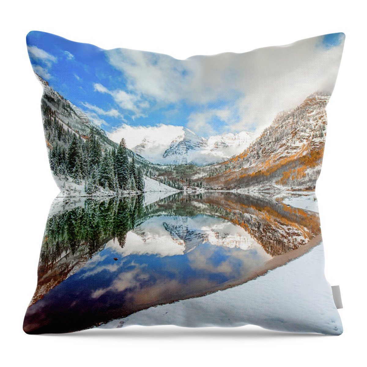 Maroon Bells Throw Pillow featuring the photograph Natures Divine Canvas - Maroon Bells Aspen Colorado by Gregory Ballos