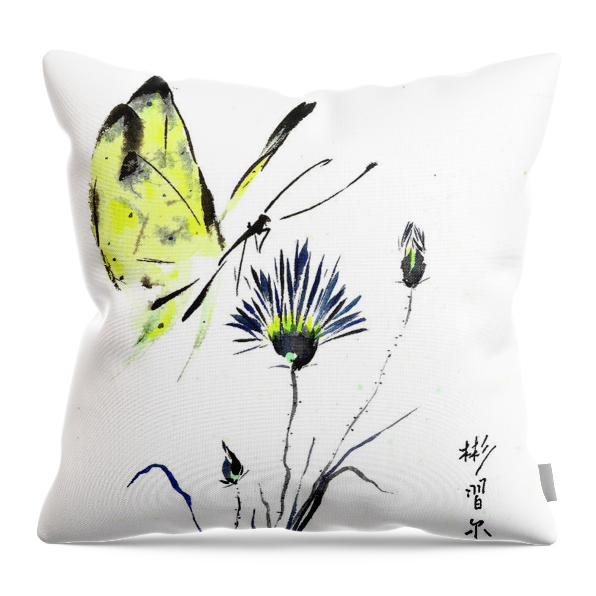 Chinese Brush Painting Throw Pillow featuring the painting Natures Passion by Bill Searle