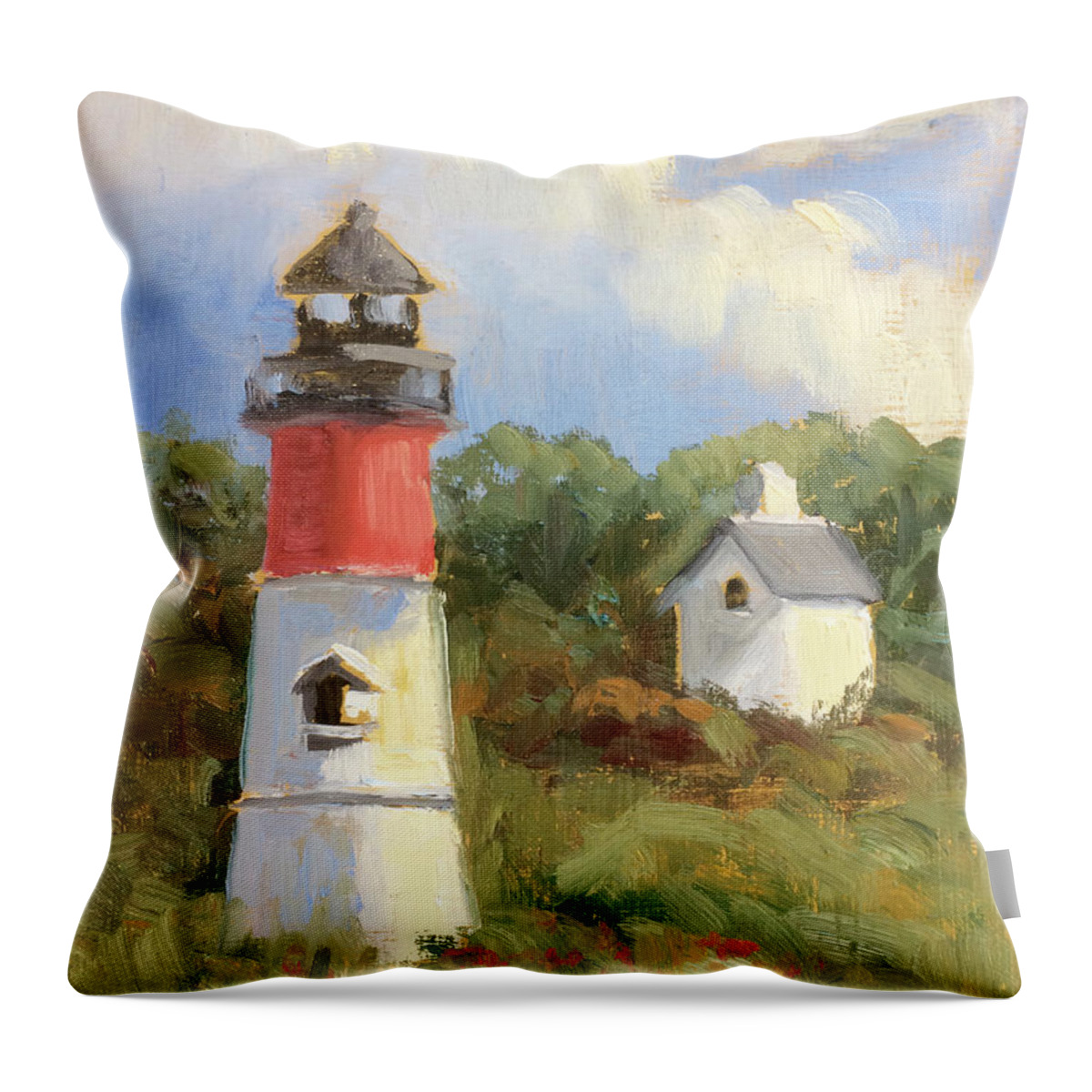 Cape Cod Throw Pillow featuring the painting Nauset Light MidSummer by Barbara Hageman