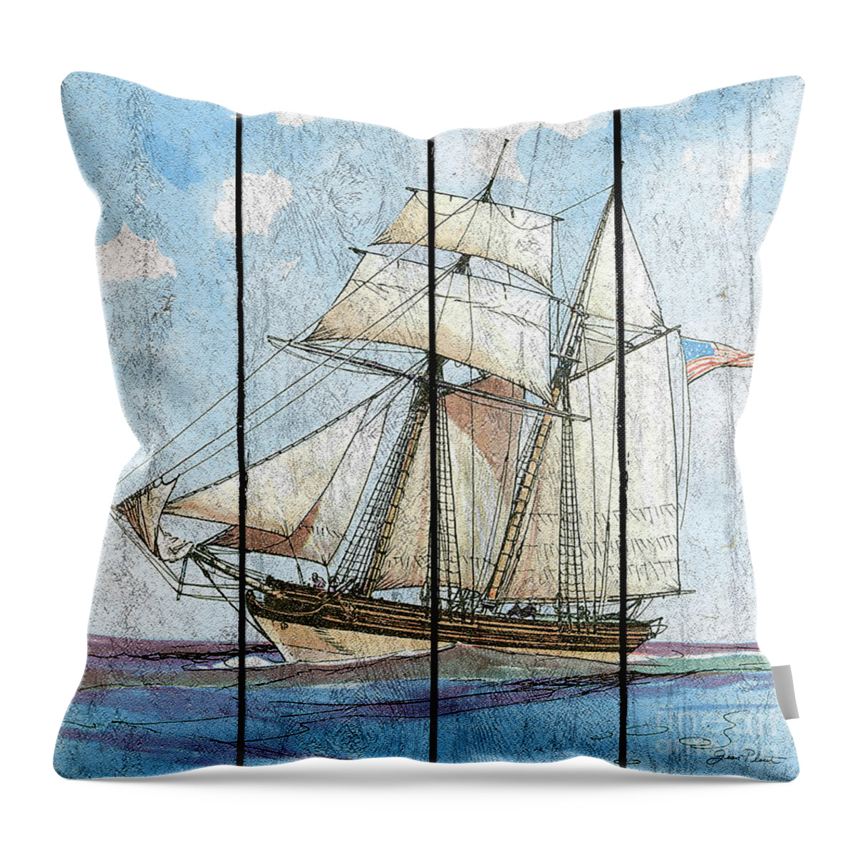 Ship Throw Pillow featuring the painting Nautical Ships-B by Jean Plout