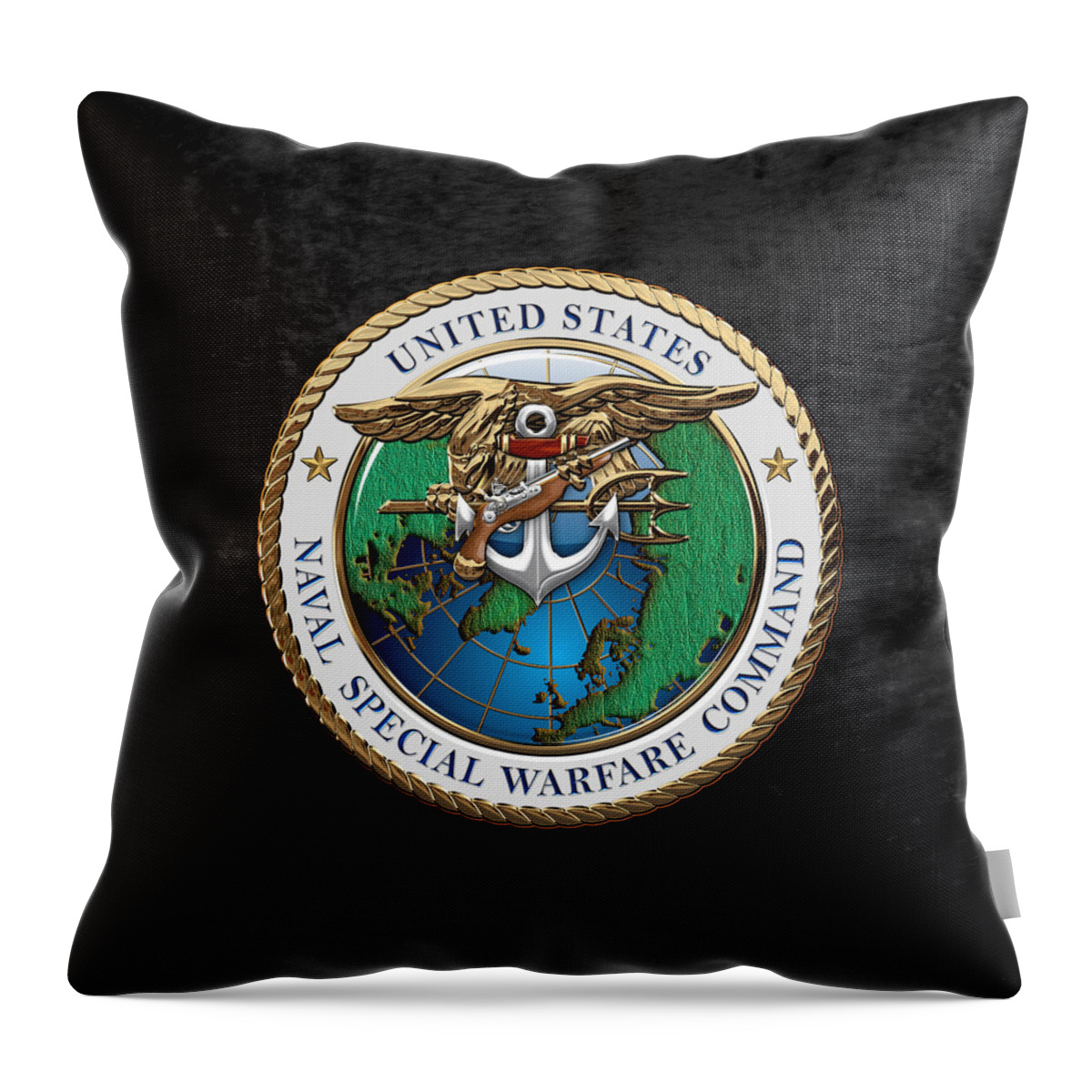 'military Insignia & Heraldry - Nswc' Collection By Serge Averbukh Throw Pillow featuring the digital art Naval Special Warfare Command - N S W C - Emblem over Black Velvet by Serge Averbukh