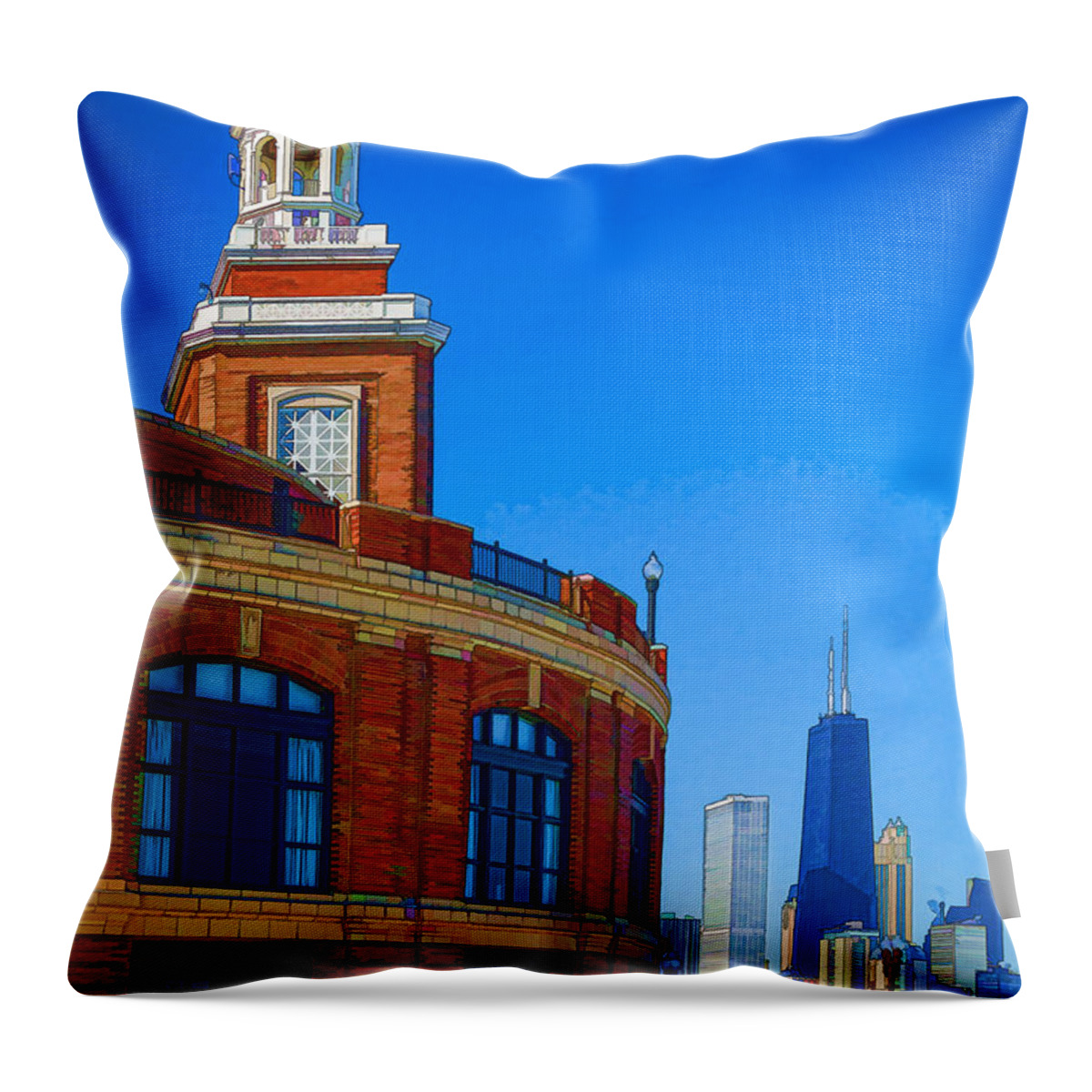 Chicago Throw Pillow featuring the photograph Navy Pier with Texture by Kathleen Scanlan