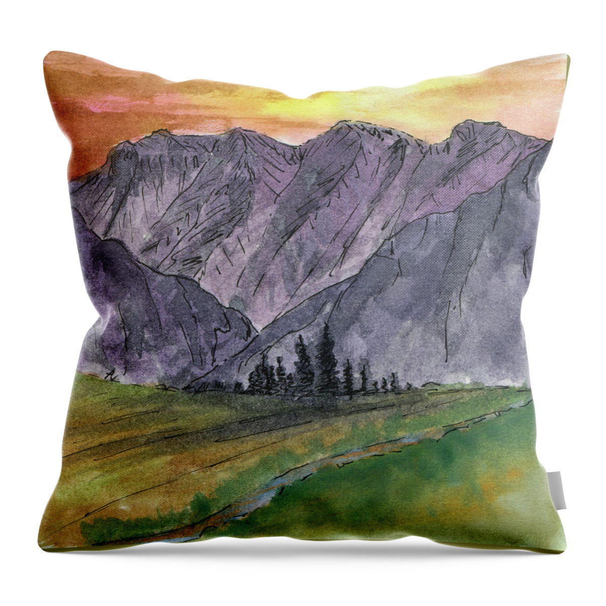 Mountains Throw Pillow featuring the painting Near Canyon Entrance by R Kyllo