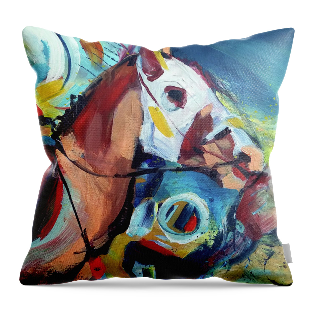 John Jr Gholson Throw Pillow featuring the painting Neck And Neck by John Gholson