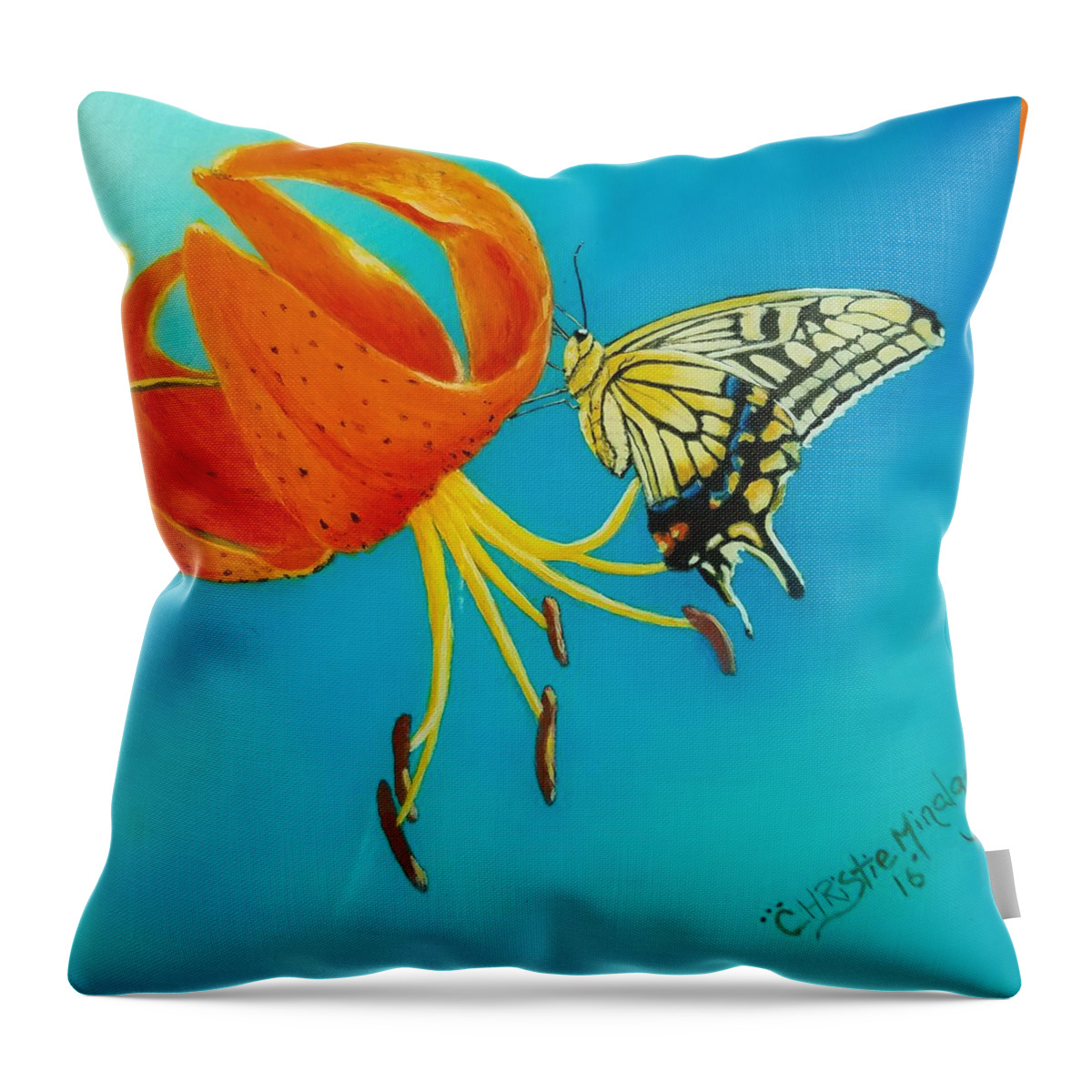 Yellow Butterfly Throw Pillow featuring the painting Nectar by Christie Minalga