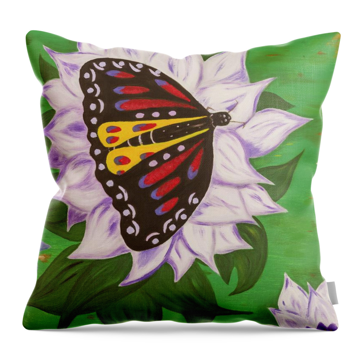 Nature Throw Pillow featuring the painting Nectar of Life - Butterfly by Neslihan Ergul Colley