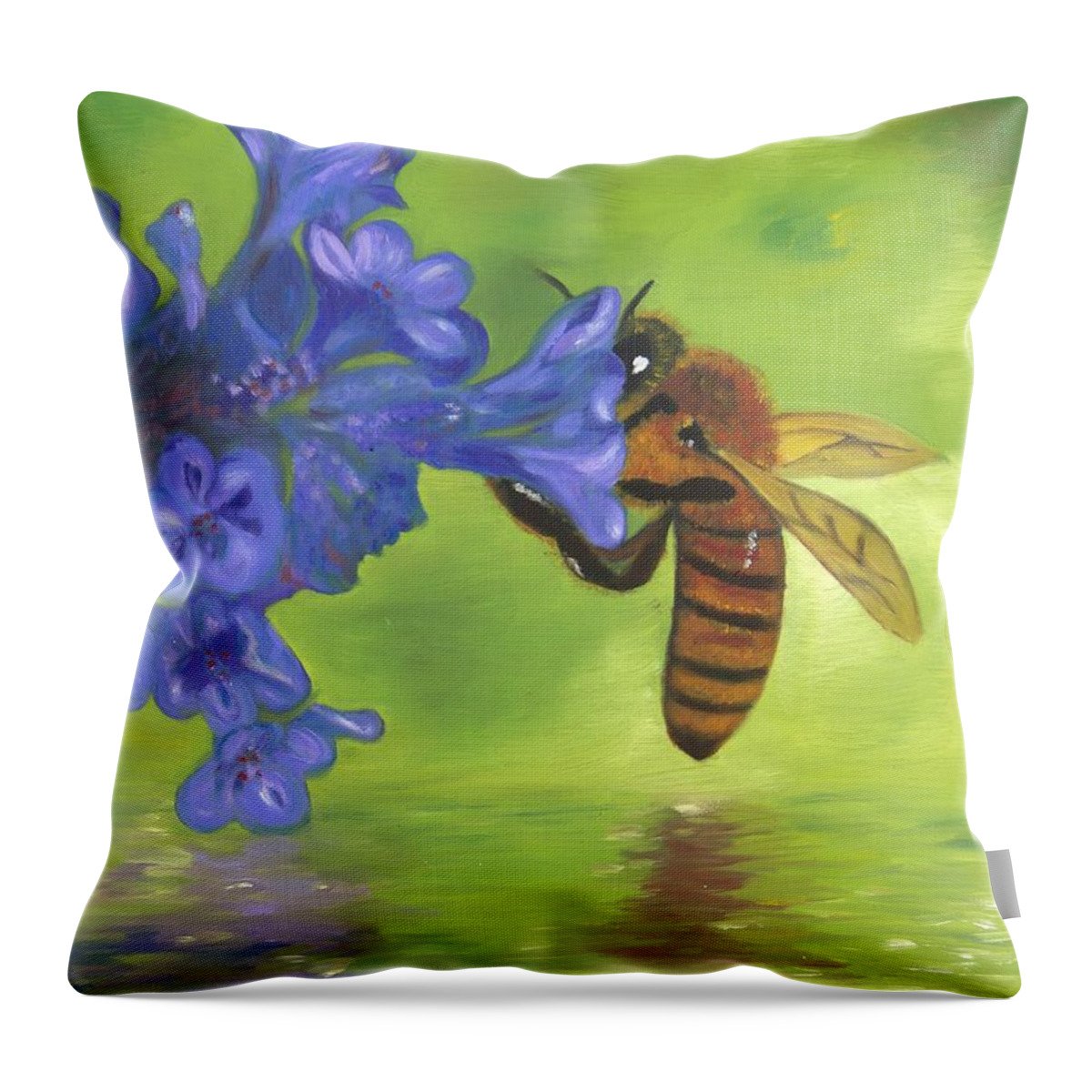 Bee Throw Pillow featuring the painting Nectar of Life - Honeybee by Neslihan Ergul Colley