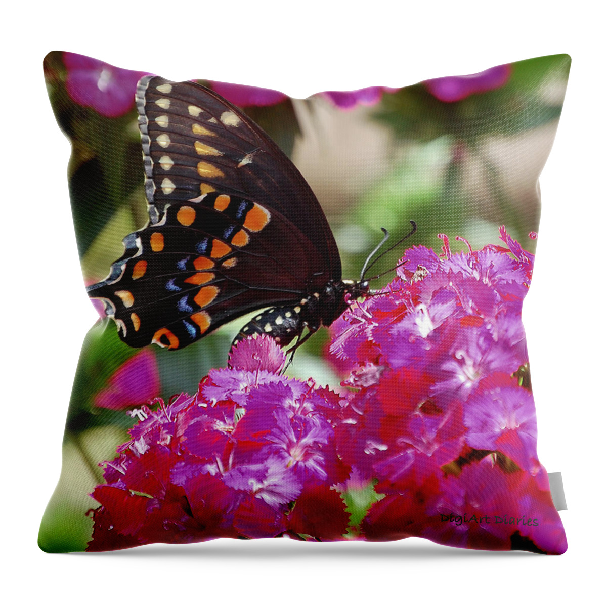 Butterfly Throw Pillow featuring the digital art Nectar of Pink Passion by DigiArt Diaries by Vicky B Fuller