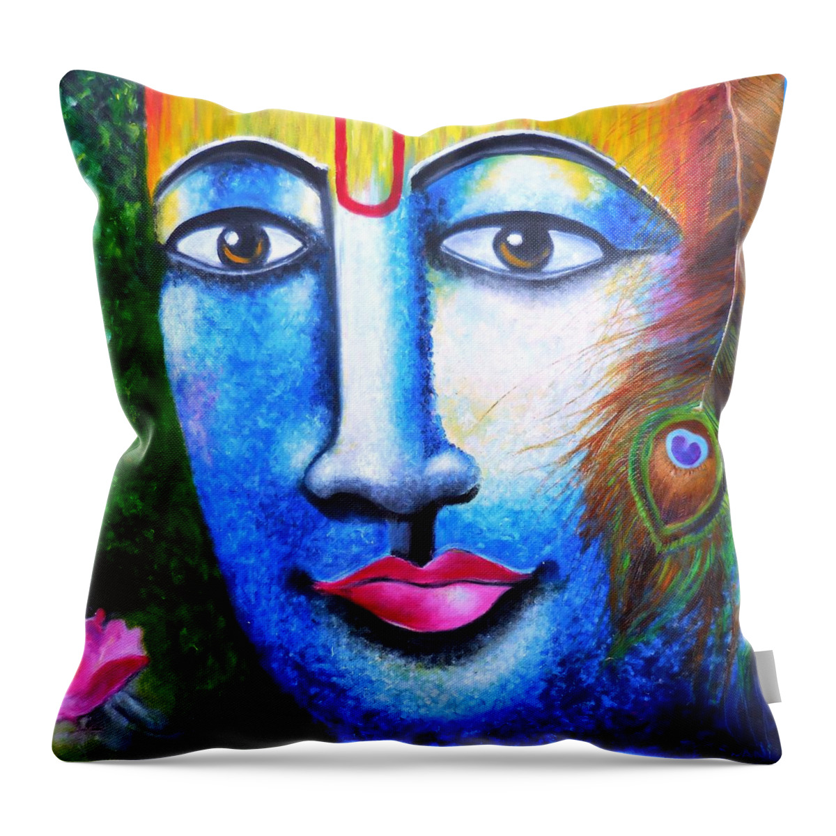 Krishna Throw Pillow featuring the painting Neela Madhava by Tejaswani Sharma