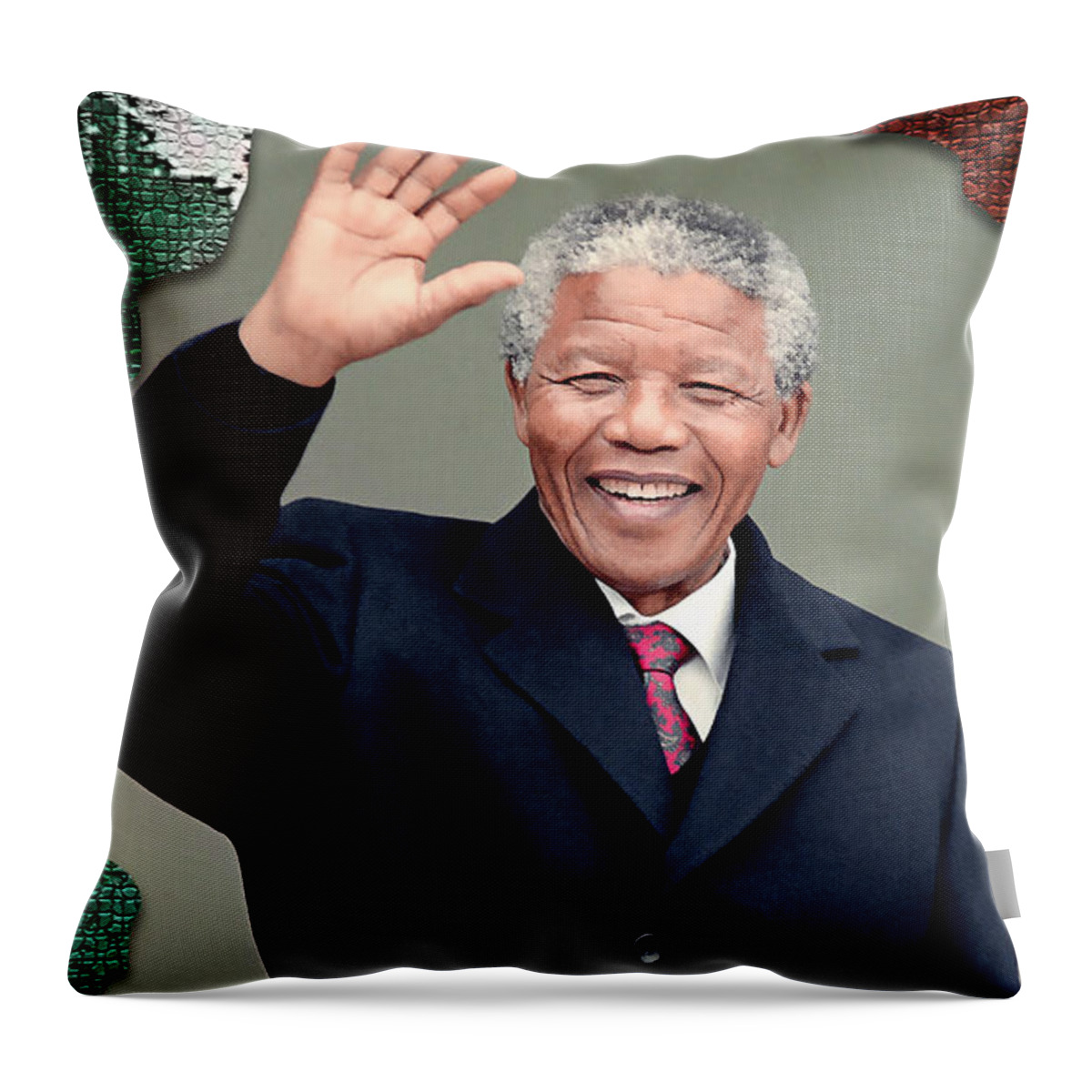 Nelson Mandela Paintings Throw Pillow featuring the mixed media Nelson Mandela by Marvin Blaine