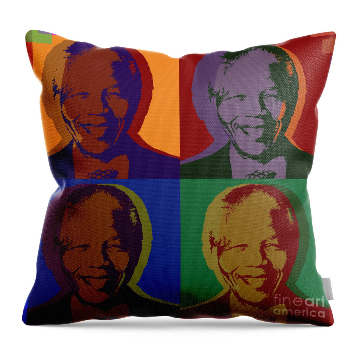 Nelson Mandela Throw Pillow featuring the digital art Nelson Mandela Pop Art by Jean luc Comperat