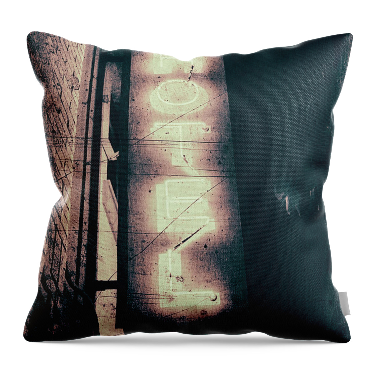 Gold Throw Pillow featuring the photograph Neon Coffin by Denise Dube