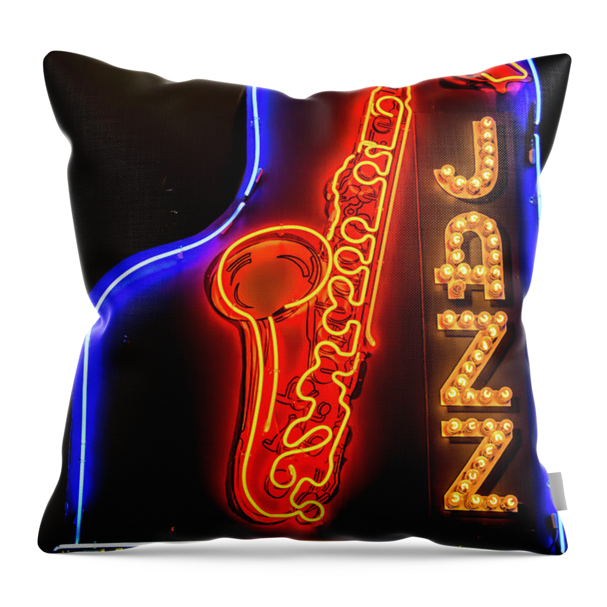 Neon Sign Throw Pillow featuring the photograph Neon Jazz by Pamela Williams