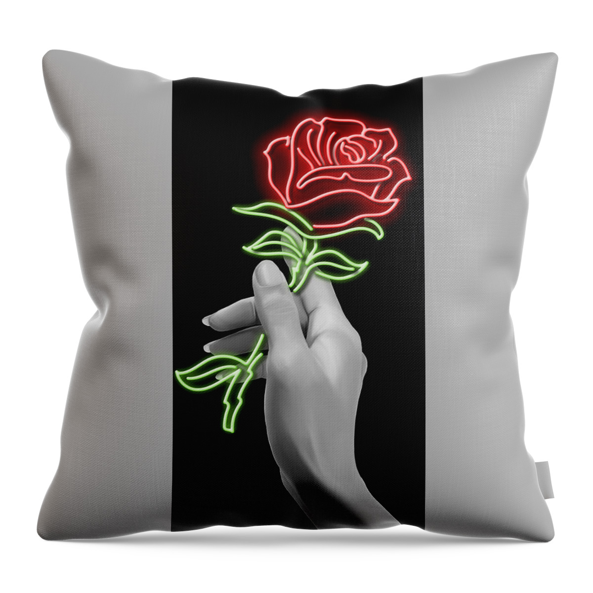 Rose Throw Pillow featuring the digital art Neon rose by Canvas Cultures
