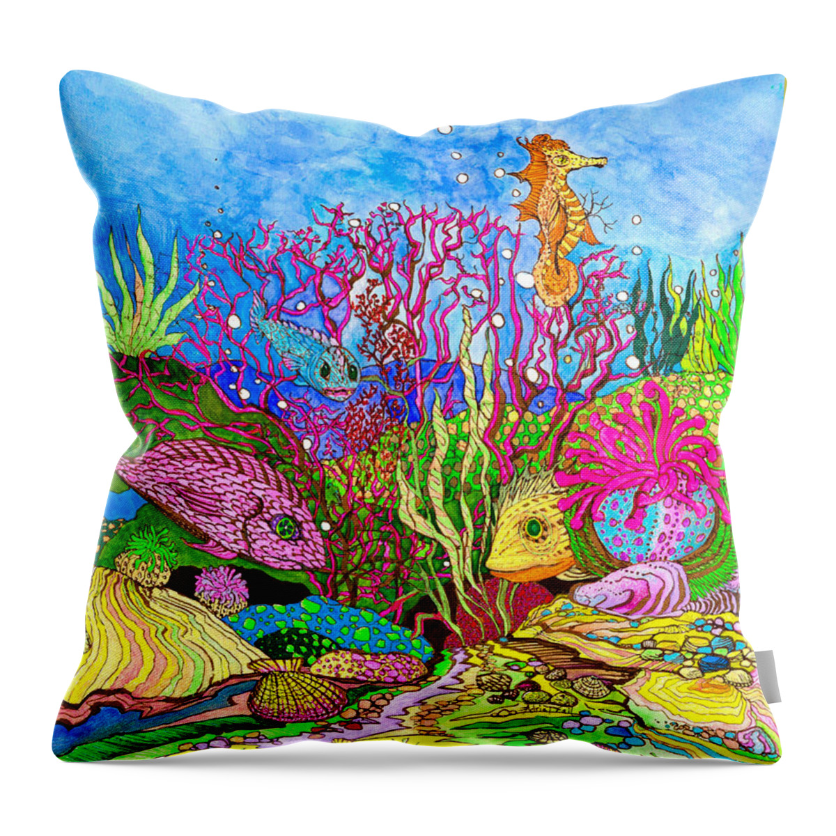 Adria Trail Throw Pillow featuring the painting Neon Sea by Adria Trail