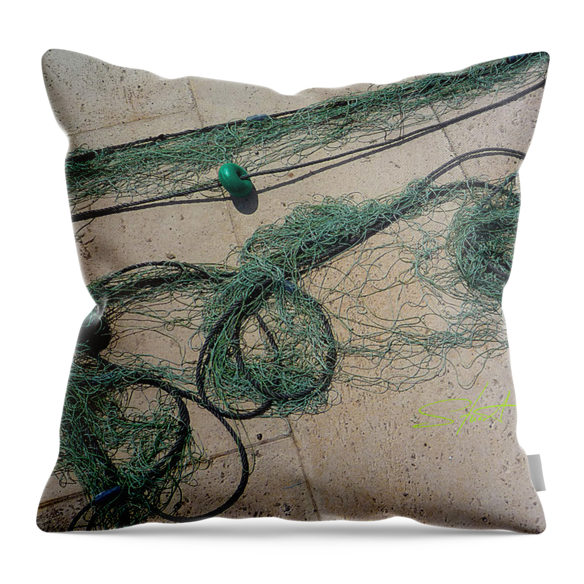 Fishing Net Throw Pillow featuring the photograph Neptune Green by Charles Stuart