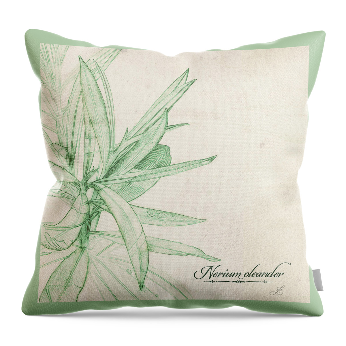 Botanical Sketch Throw Pillow featuring the digital art Nerium oleander by Gina Harrison