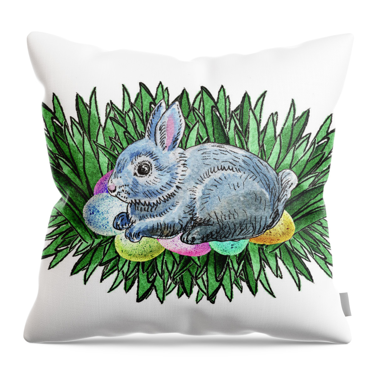 Easter Throw Pillow featuring the painting Nesting Easter Bunny by Irina Sztukowski