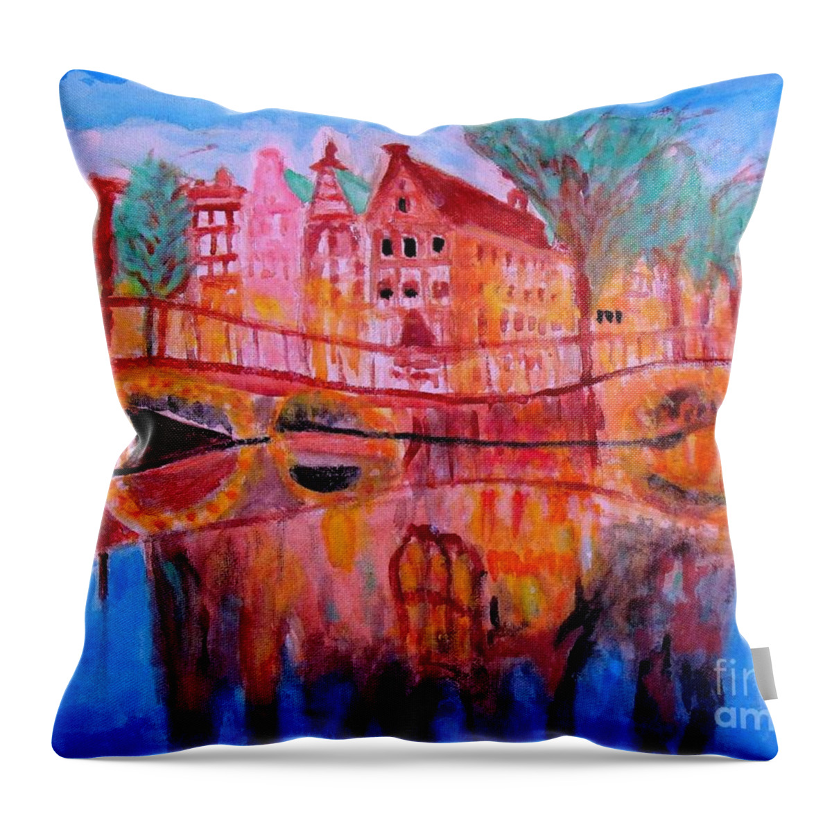 Netherlands Dreamscape Throw Pillow featuring the painting Netherland Dreamscape by Stanley Morganstein