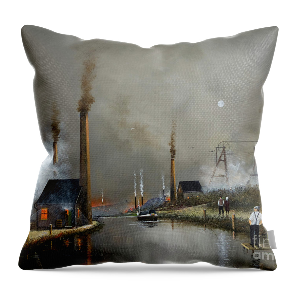 England Throw Pillow featuring the painting Netherton Branch Canal - England by Ken Wood