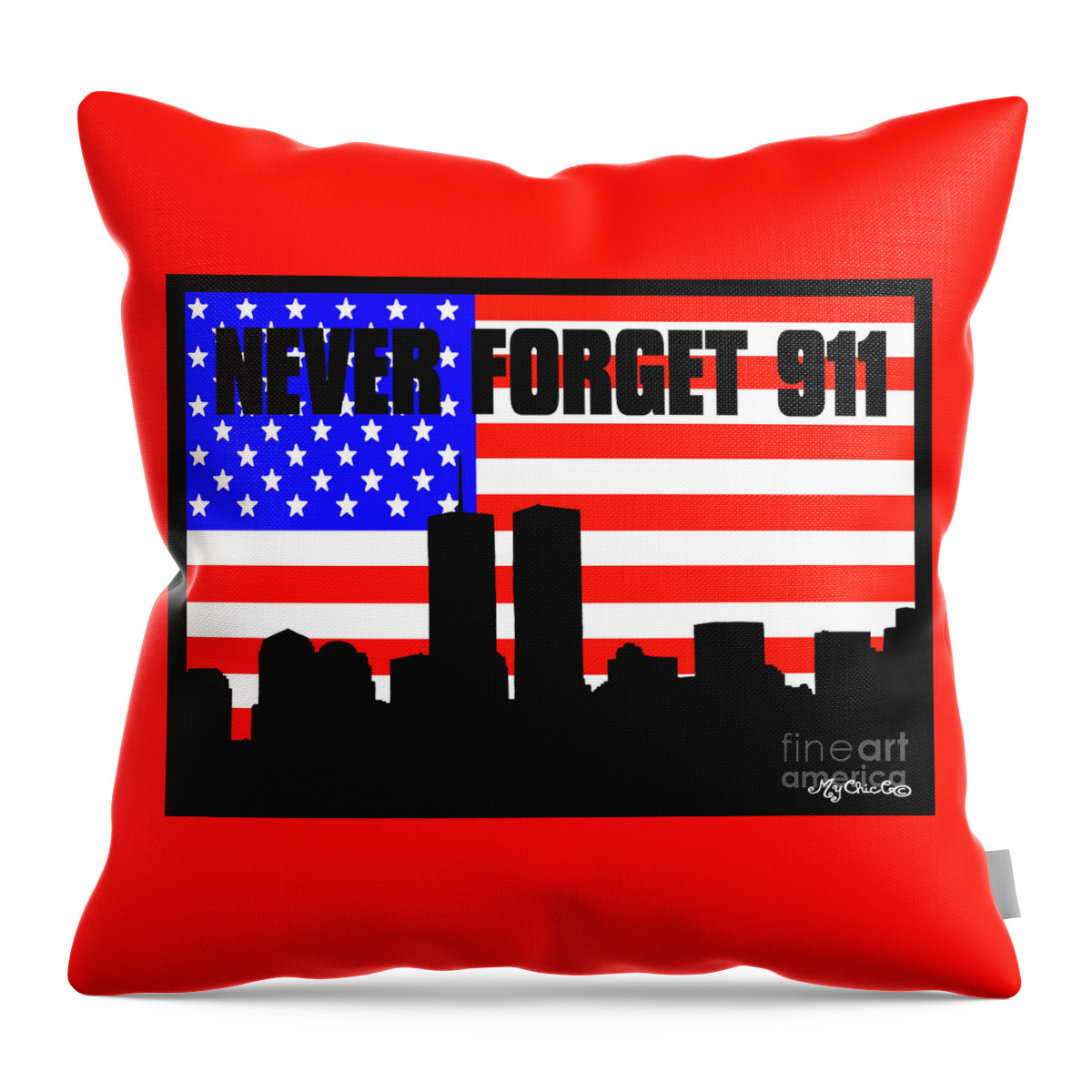 911 Throw Pillow featuring the digital art Never Forget 911 by Art by MyChicC