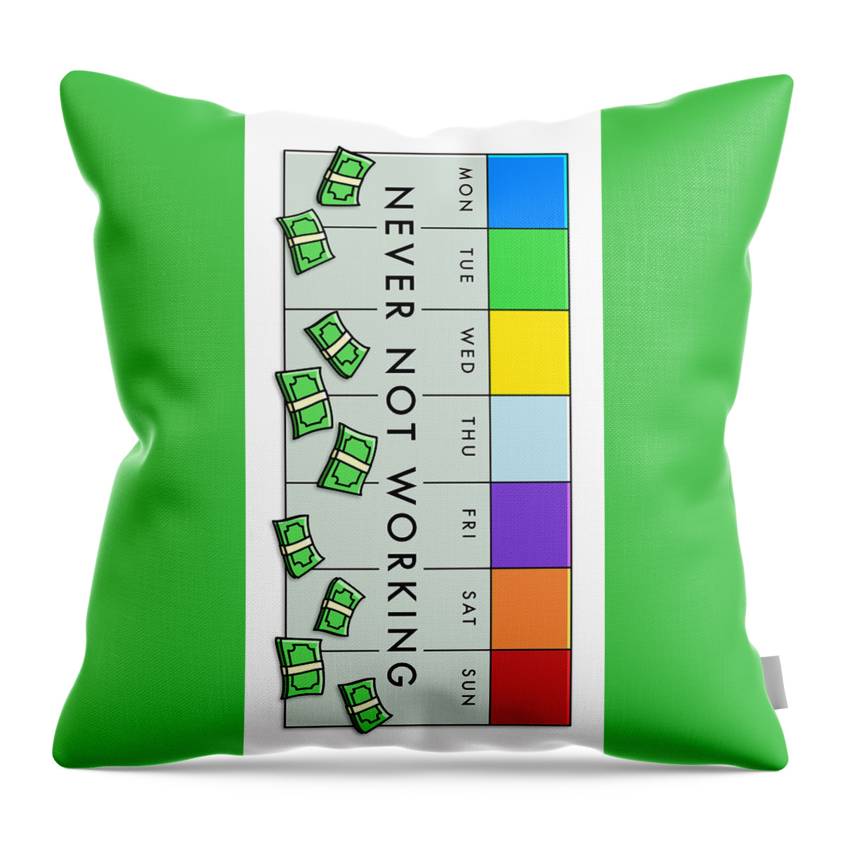Monopoly Throw Pillow featuring the digital art Never Not Working color by Canvas Cultures