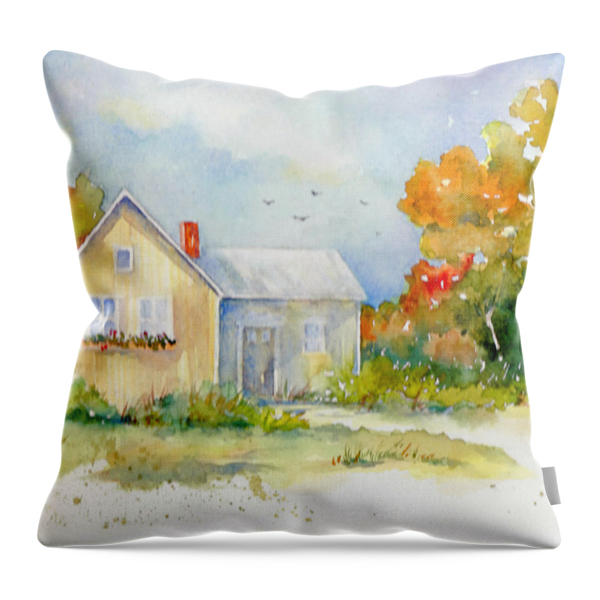 Cottage Throw Pillow featuring the painting New England Cottage by Maureen Moore
