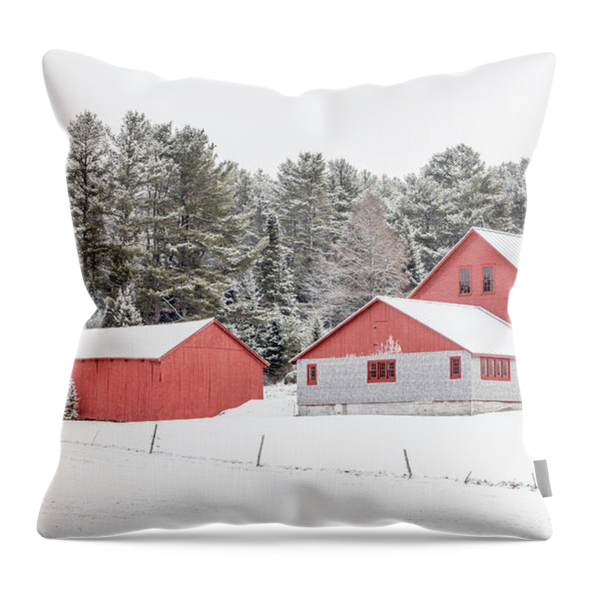 New Hamphire Throw Pillow featuring the photograph New England Farm with Red Barns in winter by Edward Fielding