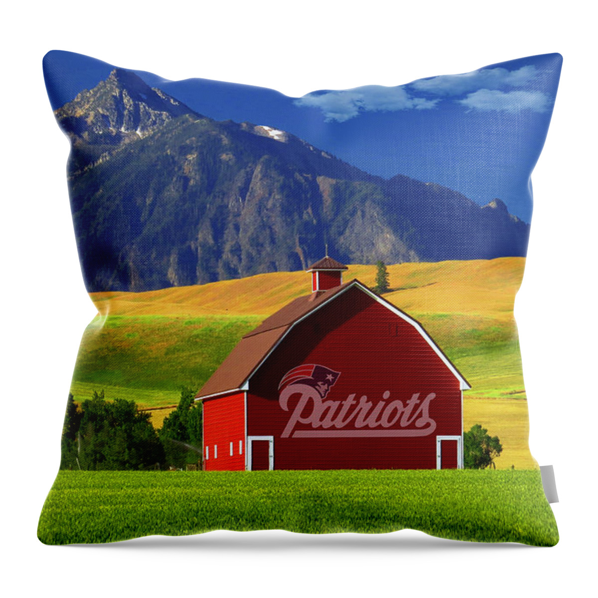 New England Throw Pillow featuring the photograph New England Patriots Barn by Movie Poster Prints