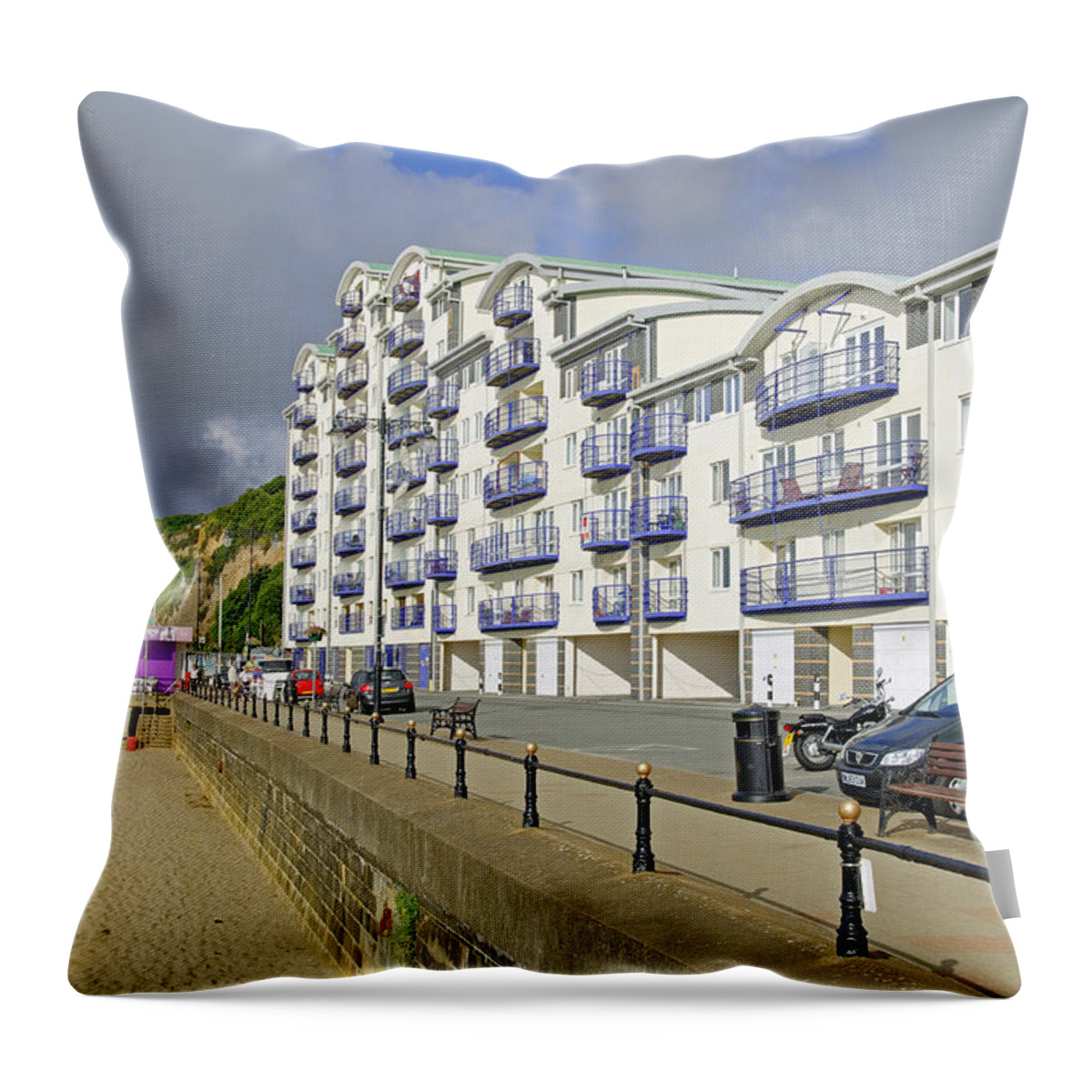 Europe Throw Pillow featuring the photograph New Flats Overlooking Sandown Esplanade by Rod Johnson