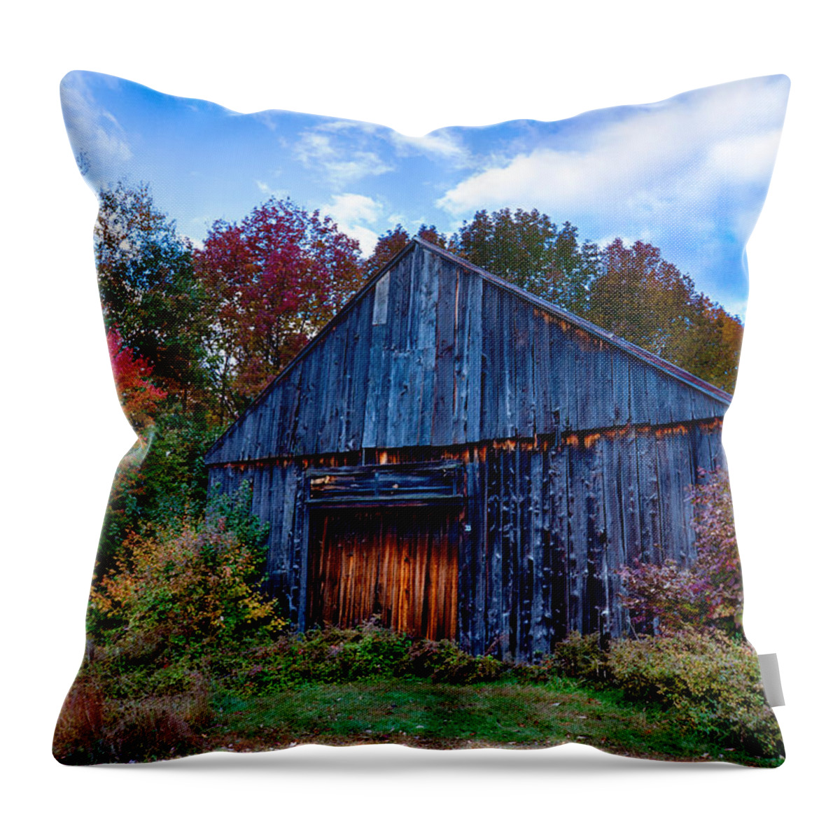#foliage_reports Throw Pillow featuring the photograph New Hampshire barn Eaton NH by Jeff Folger