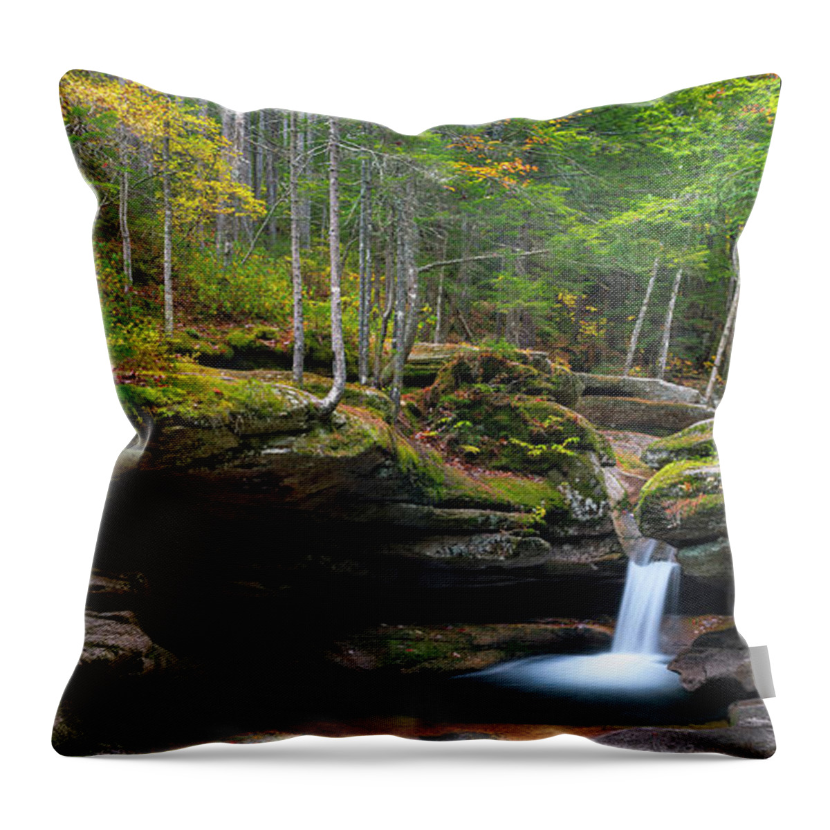 Swift River Throw Pillow featuring the photograph New Hampshire Sabbaday Falls Panorama by Ranjay Mitra