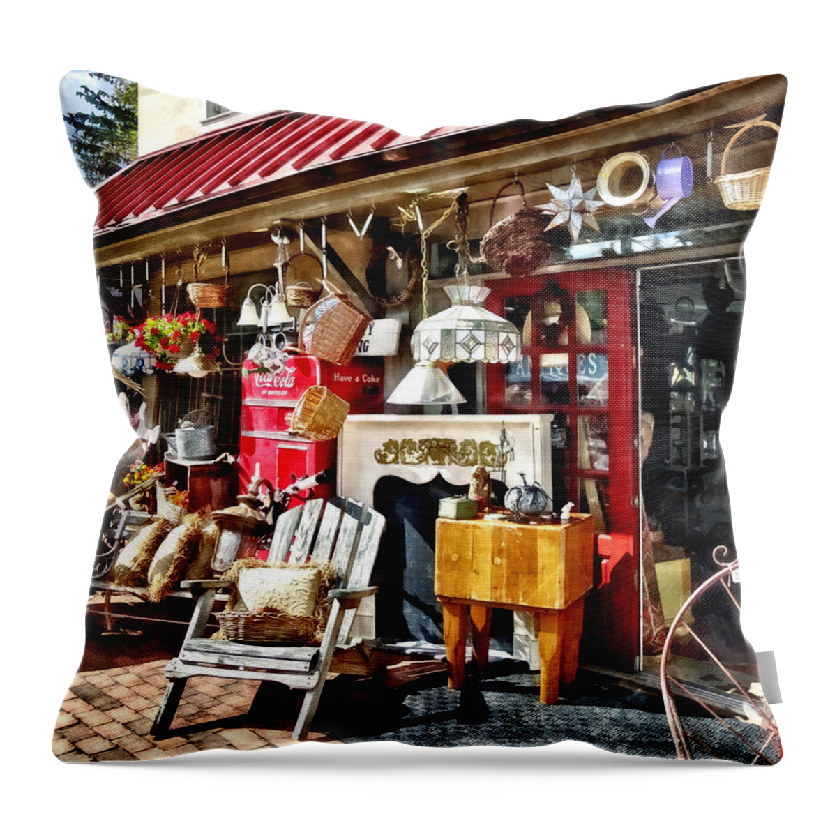 New Hope Throw Pillow featuring the photograph New Hope PA Antique Shop by Susan Savad