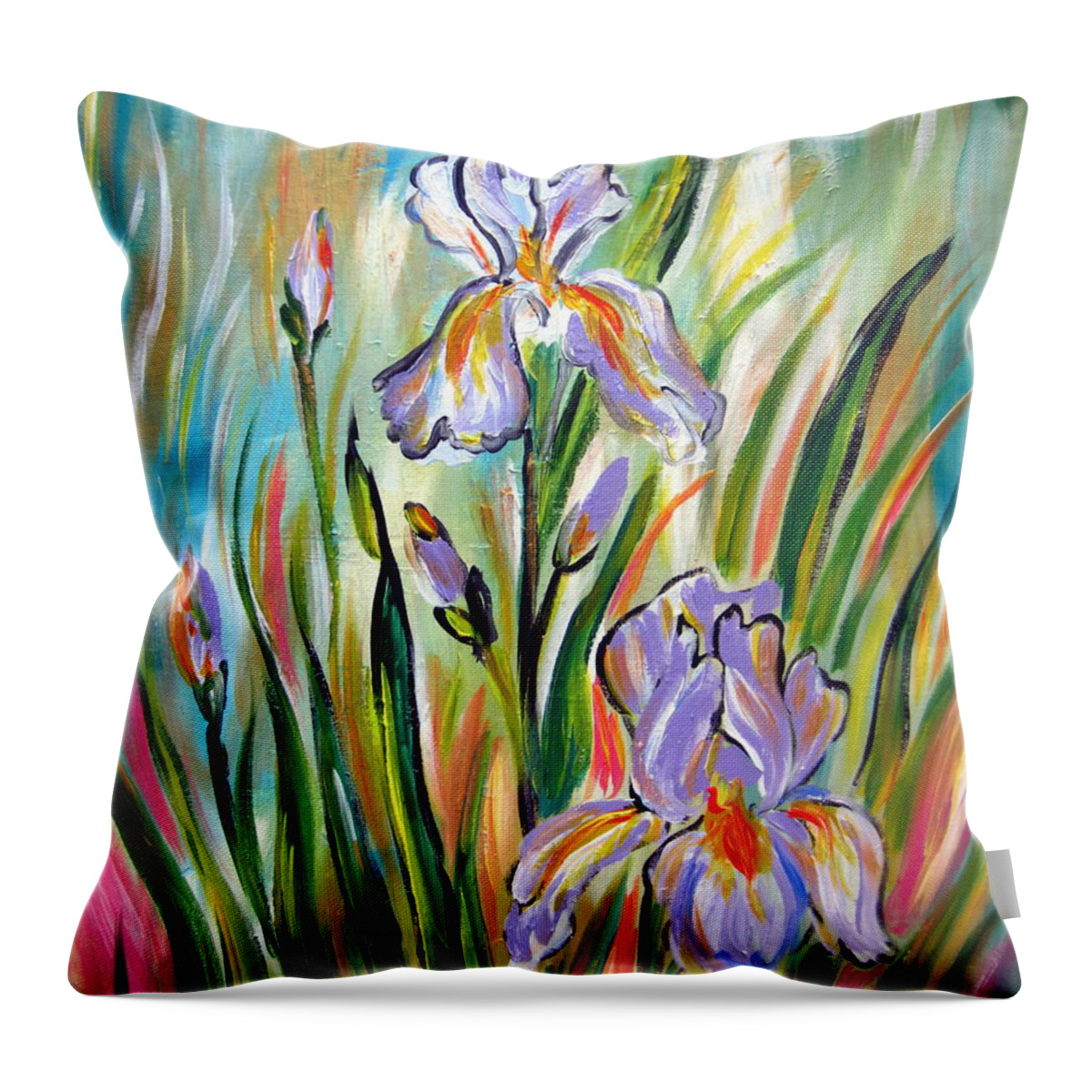 Irises Flowers Throw Pillow featuring the painting New Irises by Roberto Gagliardi