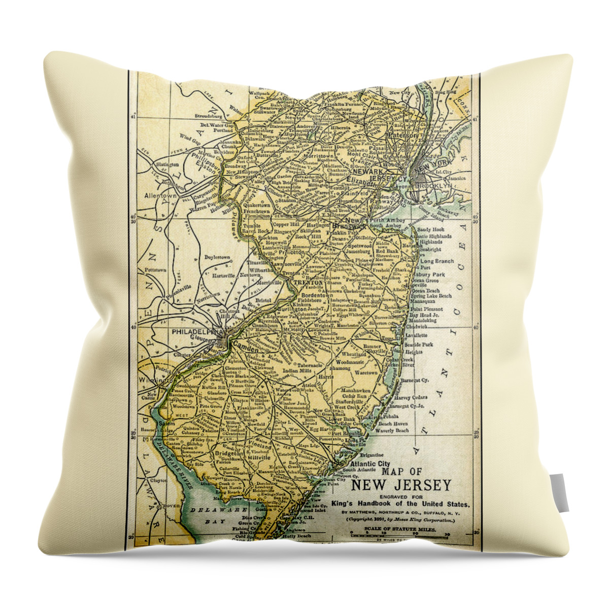 Map Throw Pillow featuring the photograph New Jersey Antique Map 1891 by Phil Cardamone