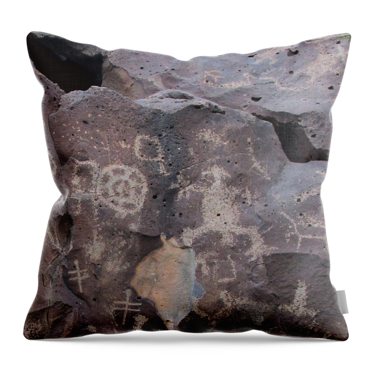 Petroglyphs Throw Pillow featuring the photograph New Mexico Petoglyphs #2 by Feather Redfox