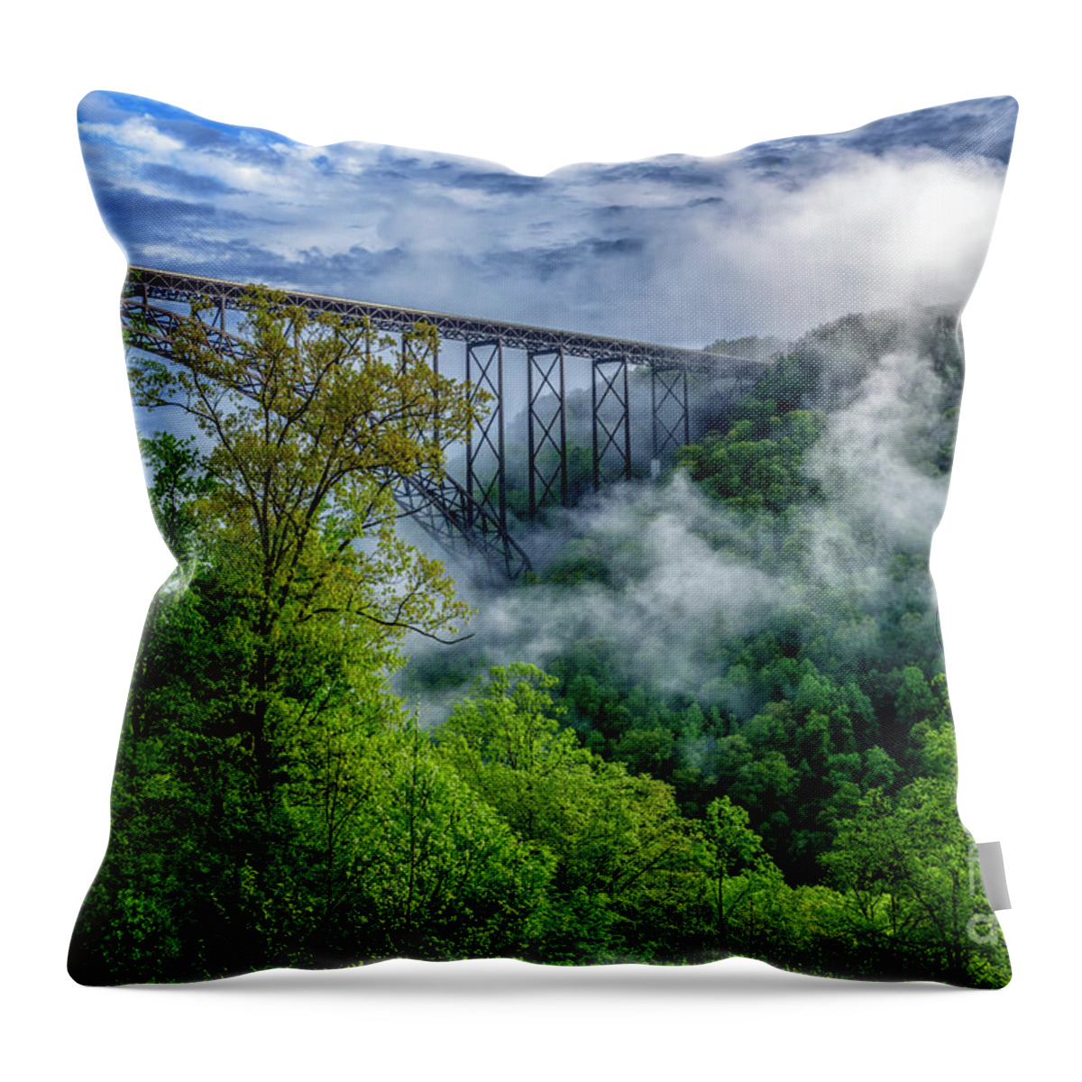Usa Throw Pillow featuring the photograph New River Gorge Bridge Morning by Thomas R Fletcher