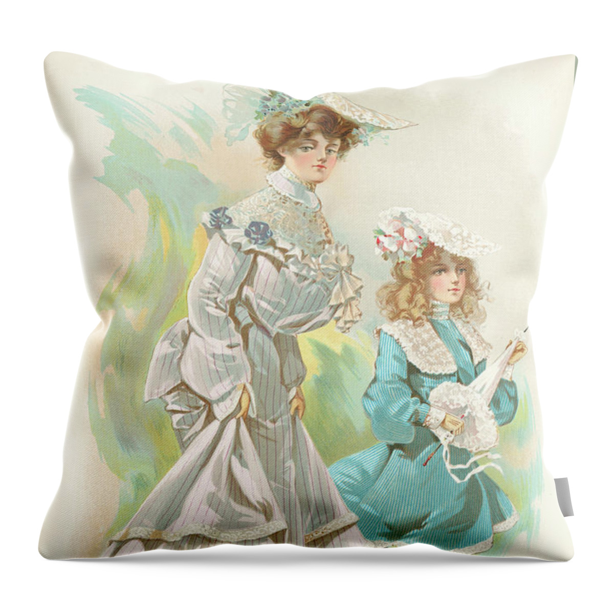 New York Throw Pillow featuring the drawing New York 1904 Fashion Art 1 by Movie Poster Prints